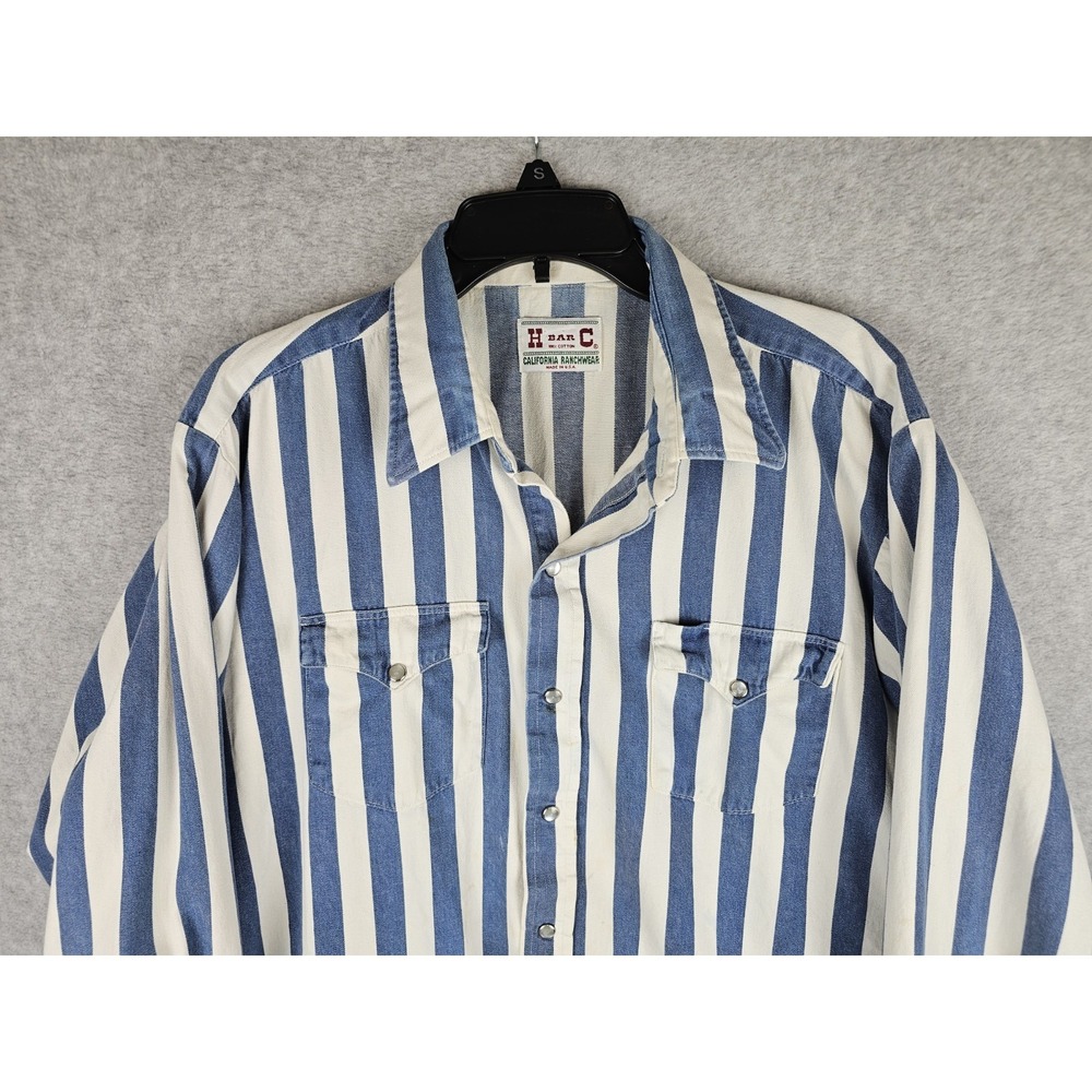 Vtg H Bar C Ranch Wear Western Pearl Snap Striped Shirt XXL Sz Tag Missing USA - Picture 3 of 13